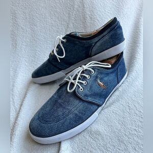 Polo Ralph Lauren Men's Blue Faxon Classic Low-Top Denim Sneakers Size 14D‎